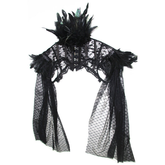Capa Elegante con Encaje y Plumas - Manga Larga - Image 8