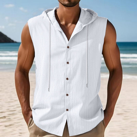 Camisa sin Mangas de Lino con Capucha para Hombre - Image 14