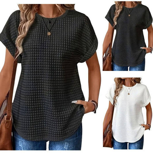 Blusa Cuello Redondo con Mangas Murciélago en Colores Sólidos