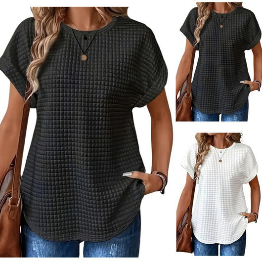 Blusa Cuello Redondo con Mangas Murciélago en Colores Sólidos