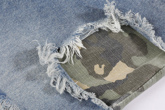Pantalones Rectos de Camuflaje con Parches y Flecos Rotos para Hombre - Image 10