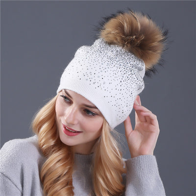 Gorro de Cachemira con Pompón de Pelaje de Zorro para Mujer - Image 20