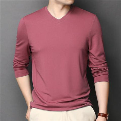 Camiseta de Seda para Hombre - Manga Larga Escote V Transpirable - Image 13