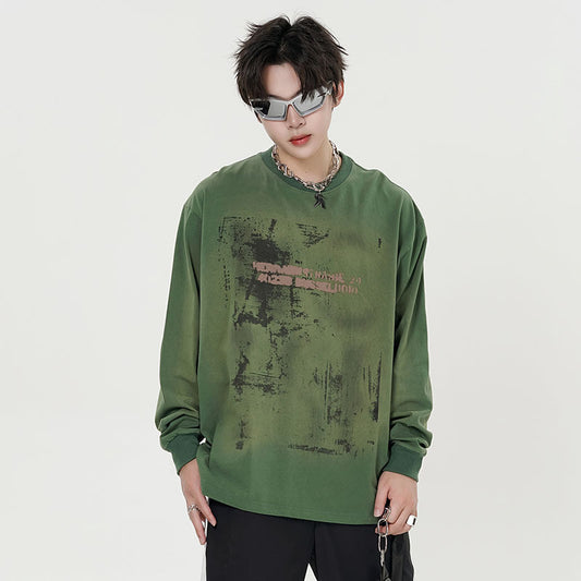 Camiseta Vintage Tie-Dye Desgastada de Manga Larga