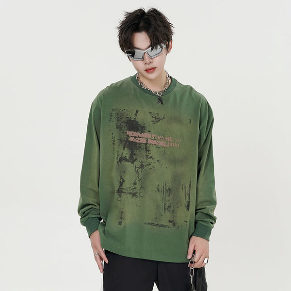 Camiseta Vintage Tie-Dye Desgastada de Manga Larga