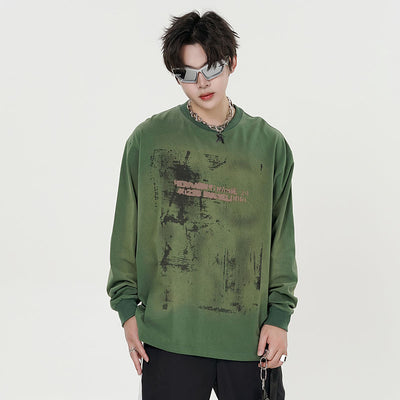 Camiseta Vintage Tie-Dye Desgastada de Manga Larga