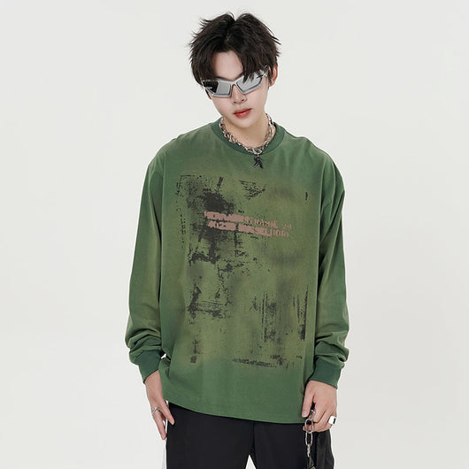 Camiseta Vintage Tie-Dye Desgastada de Manga Larga