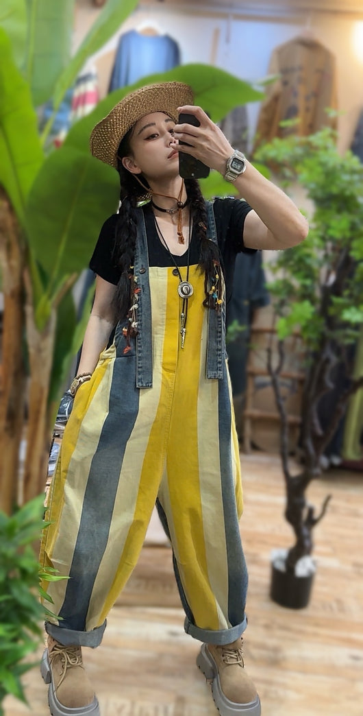 Mono Jumpsuit Denim Rayas Vintage con Tirantes para Mujer - Image 20