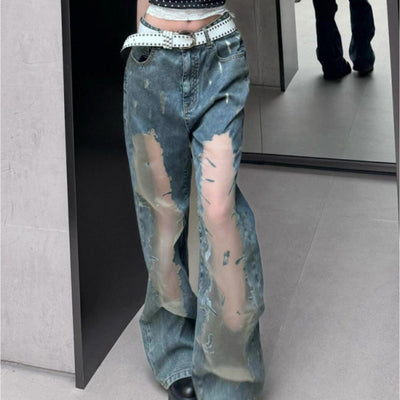 Jeans Rotos Vintage Lavado Desteñido con Detalles Calados para Mujer - Image 11