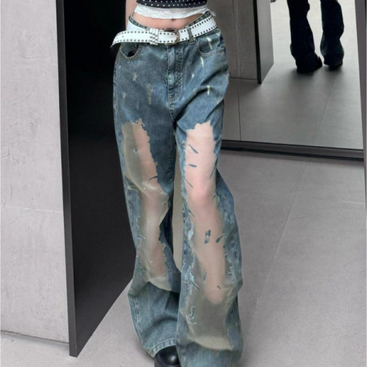 Jeans Rotos Vintage Lavado Desteñido con Detalles Calados para Mujer - Image 11