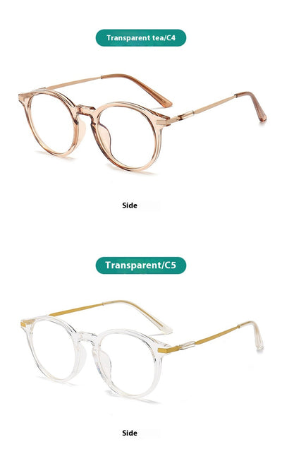 Dark purple round-frame anti-blue light reading glasses with silver-colored temples on a white background. - Image 8