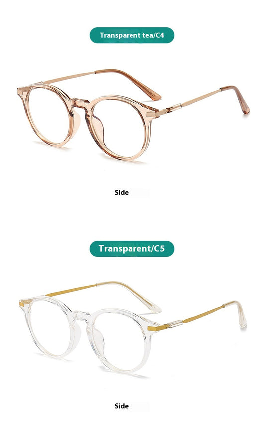 Dark purple round-frame anti-blue light reading glasses with silver-colored temples on a white background. - Image 8