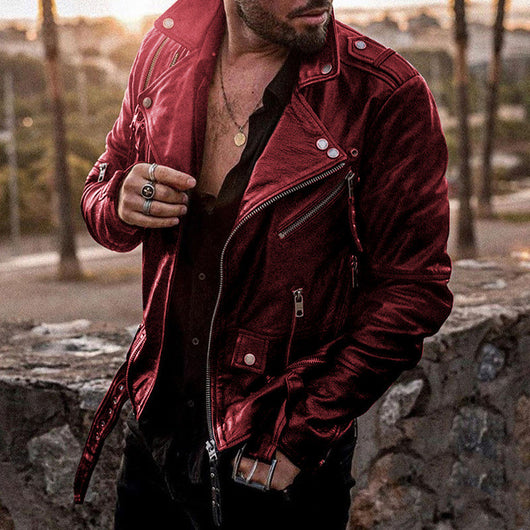 Chaqueta de Cuero para Motociclista Slim Fit con Cuello Alzado - Image 5
