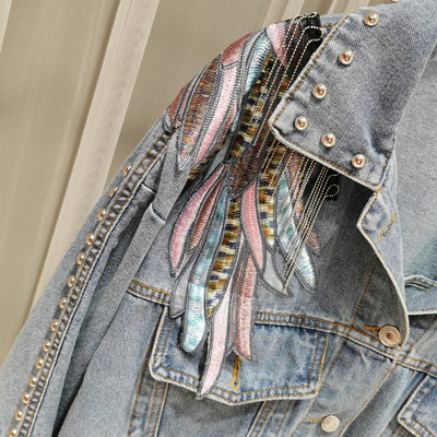 Chaqueta Denim con Alas Bordadas - Estilo Versátil y Casual - Image 6