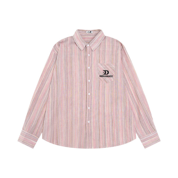 Camisa Holgada a Rayas Contraste para Hombre Otoño