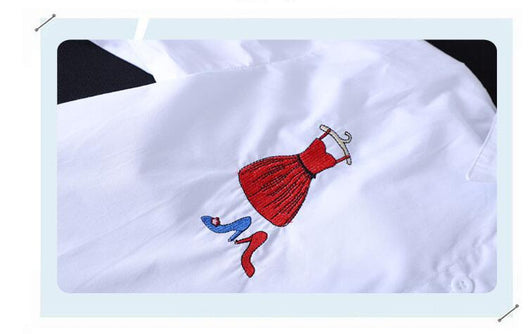 Camisa de Algodón Puro con Bordado Literario para Mujer - Diseño Coreano Holgado de Manga Larga - Image 7