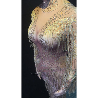 Falda de Danza Latina con Flecos de Cristal y Malla Elástica - Image 6