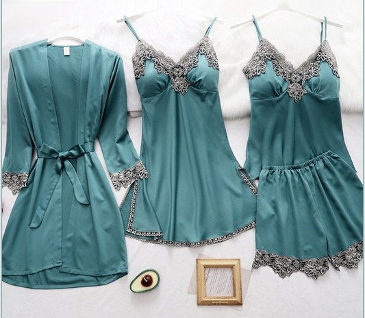 Pijama de Seda Helada Premium - Conjunto de 5 Piezas para Primavera y Verano
