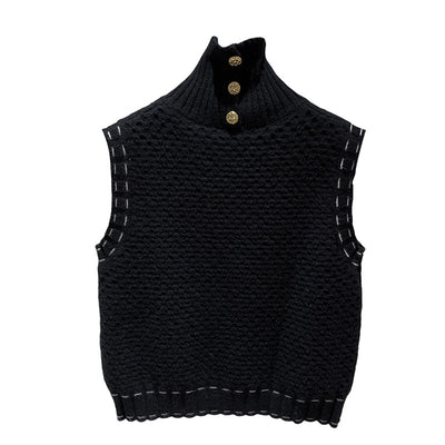 Suéter Cuello Alto Estilo Hepburn con Botones Dorados - Image 3
