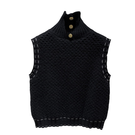 Suéter Cuello Alto Estilo Hepburn con Botones Dorados - Image 3