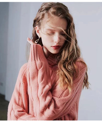 Suéter de Cuello Alto Tejido Grueso Estilo Relajado para Mujer - Image 17