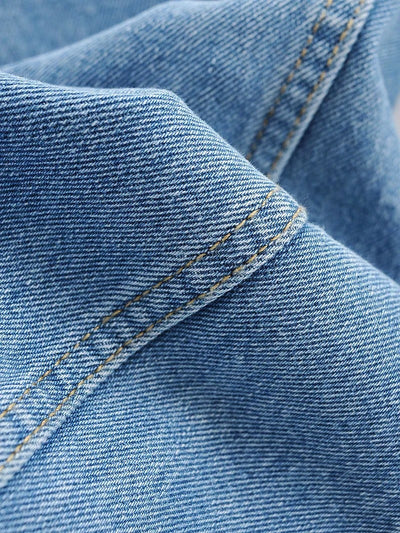 Jeans Azul Lavado Talle Alto Pierna Ancha con Bolsillos Decorados para Mujer - Image 12