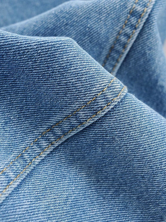 Jeans Azul Lavado Talle Alto Pierna Ancha con Bolsillos Decorados para Mujer - Image 12