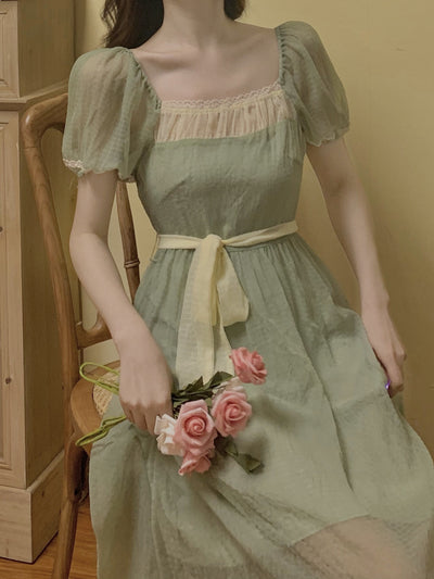 Vestido Mori Cintura Alta Cuello Cuadrado en Gasa Francesa - Image 9
