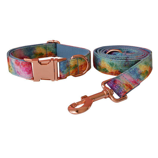 Collar para Mascota con Hebilla Azul Teñido en Caliente y Oro Rosa - Image 8