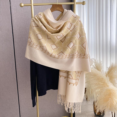 Chal Bordado con Flecos y Patrón Jacquard Geométrico para Mujer - Image 18