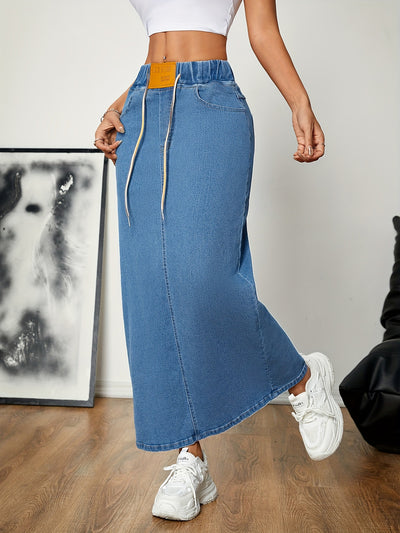 Falda Denim A-Línea con Cintura Ajustable para un Ajuste Personalizado - Image 8