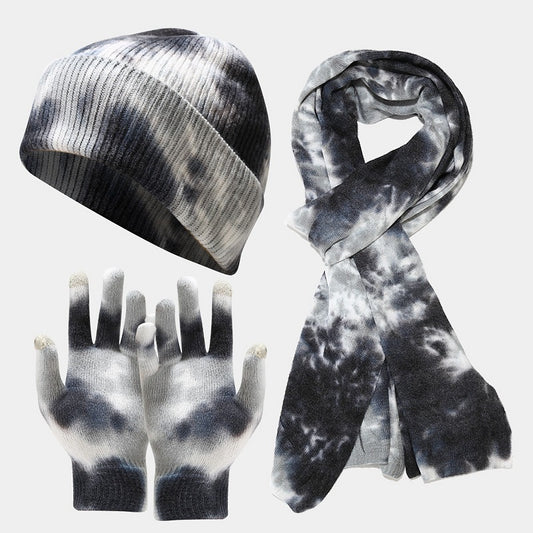 Conjunto Tie-Dye: Gorro, Guantes y Bufanda Tejidos
