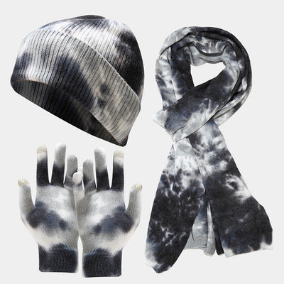 Conjunto Tie-Dye: Gorro, Guantes y Bufanda Tejidos