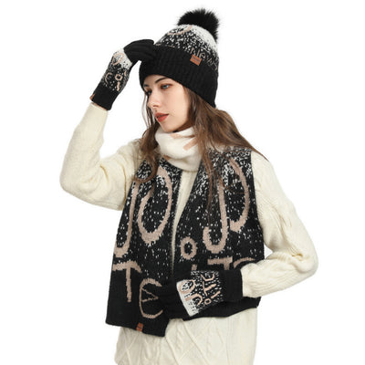 Conjunto de 3 Piezas: Gorro, Bufanda y Guantes de Felpa Jacquard Gruesa - Image 2
