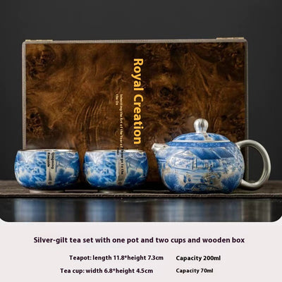 Juego de Té Taotie Chapado en Oro y Plata - Tetera Artesanal de Lujo - Image 10
