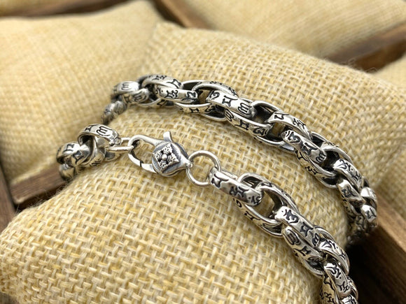 Pulsera Retro para Hombre con Anillos Entrelazados y Seis Caracteres de Sabiduría