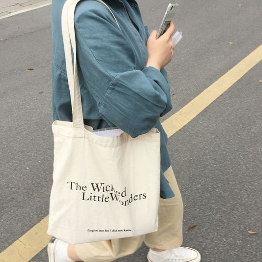 Bolsa de Lona Minimalista con Letras Japonesas y Coreanas - Gran Capacidad - Image 2