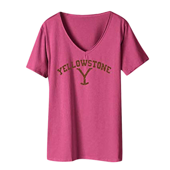 Playera Oversize Cuello V Estampado con Letras para Mujer