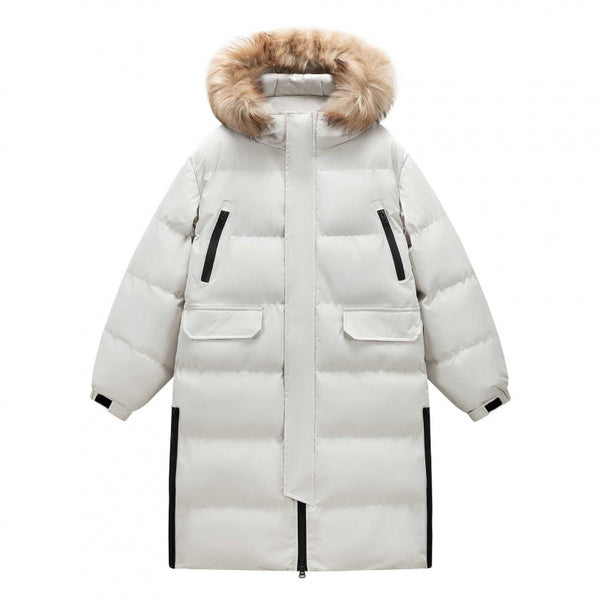 Abrigo Largo para Invierno con Cuello de Pelaje Acolchado