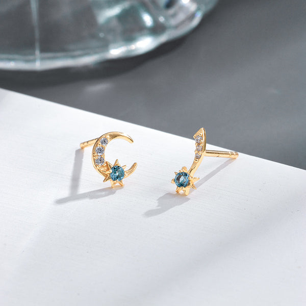 Aretes de Topacio Natural Plata 925 Baño Oro Estrella Luna