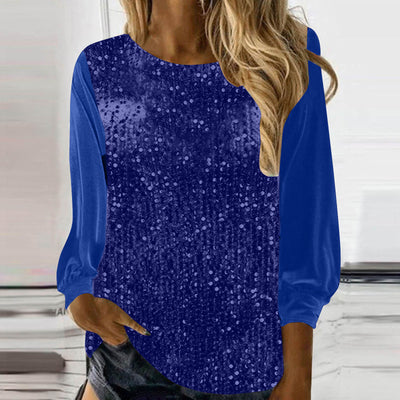 Blusa Suéter Holgada con Lentejuelas y Cuello Redondo - Manga Larga Casual - Image 8