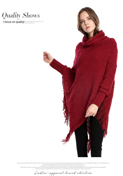 Suéter de Cuello Alto con Flecos Acrilico - Poncho Cálido y Elegante - Image 18
