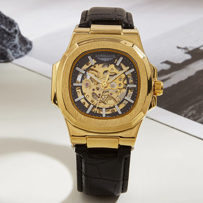 Reloj Mecánico Impermeable para Hombre con Correa de Cuero Barril - Image 2