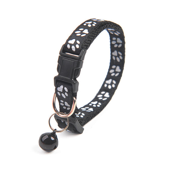 Collar para Cachorro con Cascabel y Estampado de Patitas en Colores Sólidos
