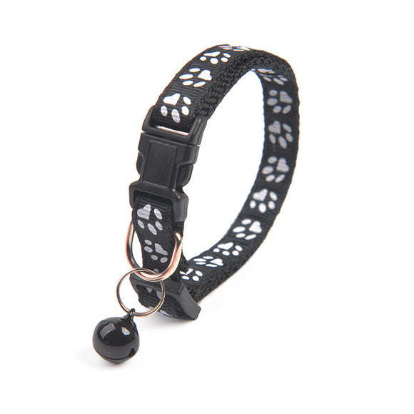 Collar para Cachorro con Cascabel y Estampado de Patitas en Colores Sólidos