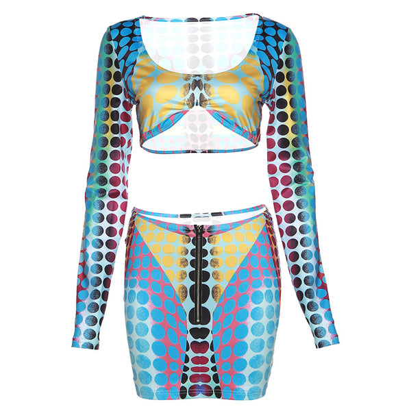 Conjunto Casual Falda Larga Slim con Estampado Digital y Manga Larga - Image 2