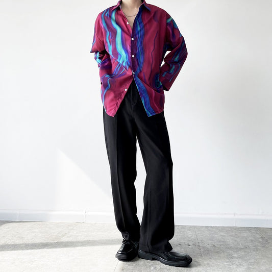 Camisa Suelta con Estampado de Contraste Rojo y Azul - Image 2