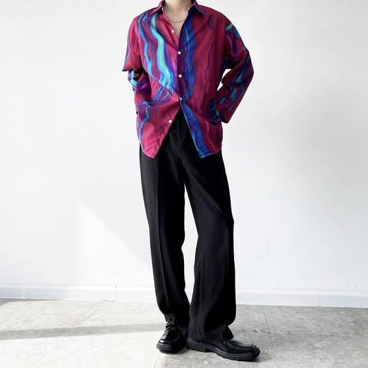 Camisa Suelta con Estampado de Contraste Rojo y Azul - Image 2