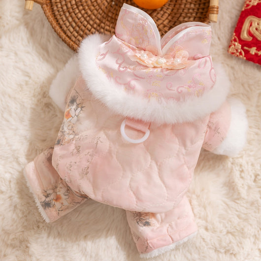 Mono Acolchado para Perros Pequeños Estilo Tang Floral Chino - Ropa de Invierno - Image 29