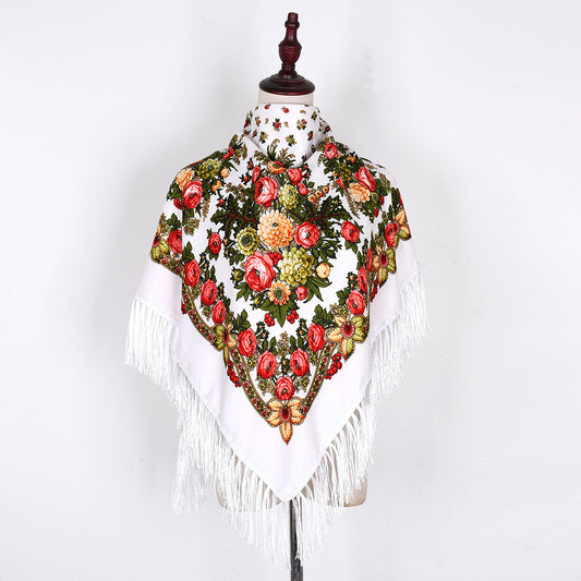 Pashmina Étnica con Flores Bordadas y Borlas